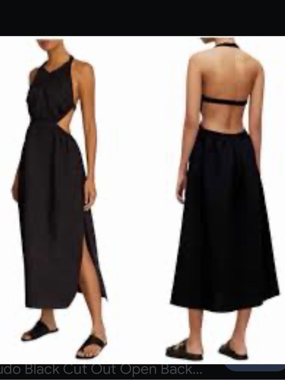 AllSaints Black Halter backless cutout linen Midi Dress - Picture 2 of 6